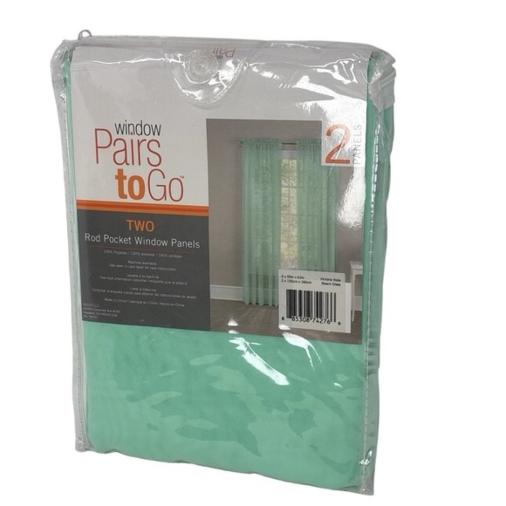Pairs to Go Rod Pocket Sheer Window Panels set of (2) Beach‎ Glass Green 59x63